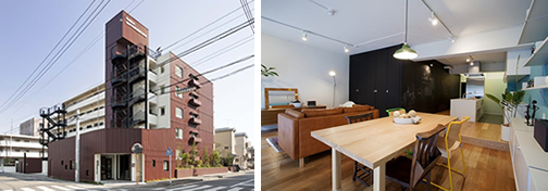 マンション内に上部は寝室、-下部は土間の2階建てスペース?